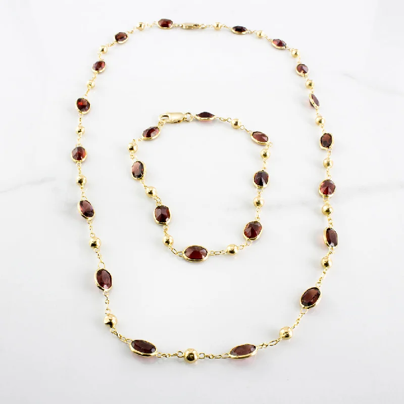 Oval Garnet Link Bracelet & Necklace Set | 21.25 ctw |