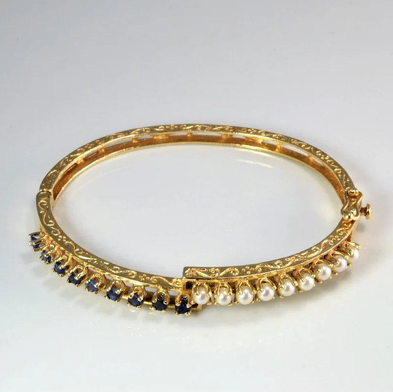 Prong Set Pearl & Sapphire Vintage Bangle | 7''|