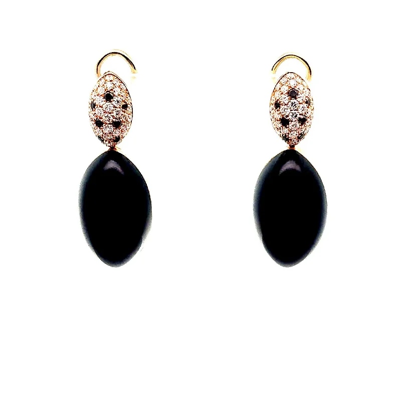 Black Onyx Diamond 18k Rose Gold Drop Earrings