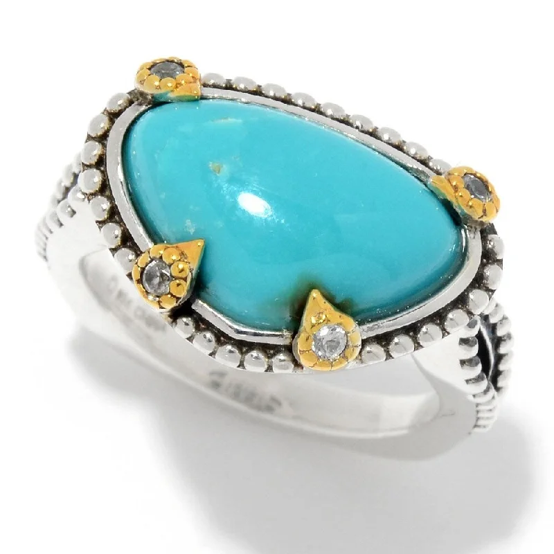 Sterling Silver 15 x 10mm Triangular Royston Turquoise & White Zircon Ring Size - 6