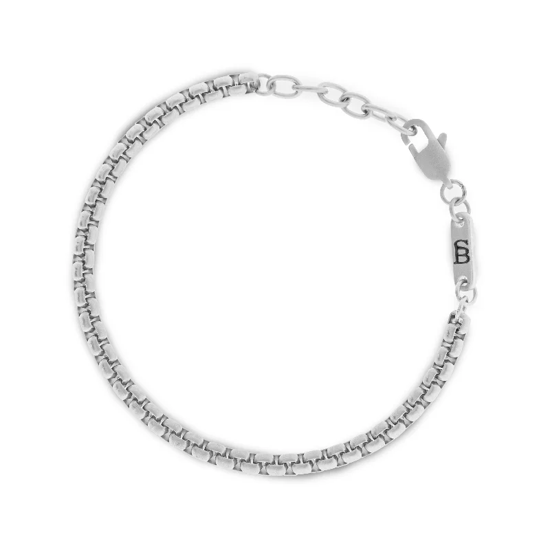 Boxed 4mm Chain Bracelet Silver Adjustable B-BOX01-40E50U-TU