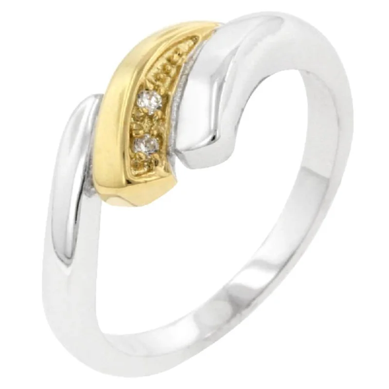 Cubic Zirconia Two-Tone Swirl Ring For Anniversary