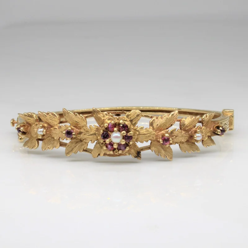 Ruby & Seed Pearl Leaf Bracelet | 0.36ctw | 6" |