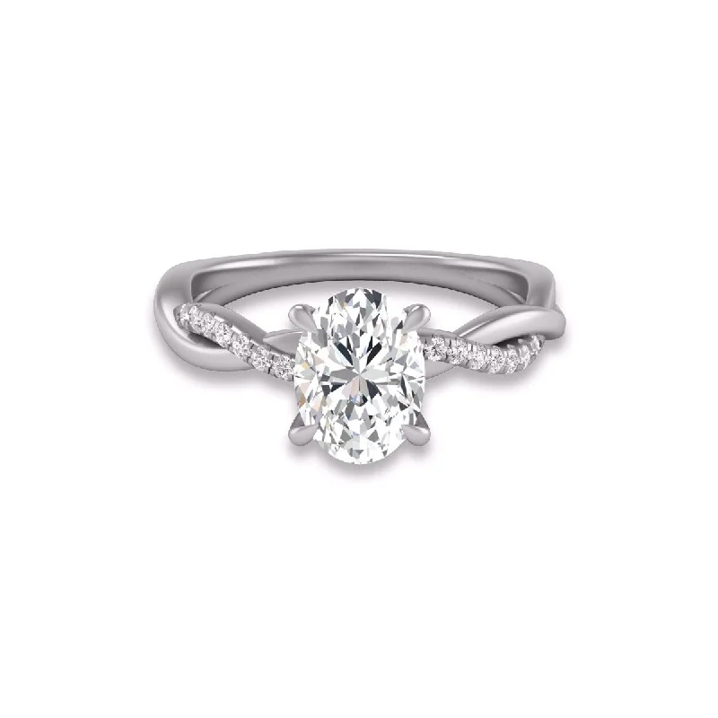 Marquee Agatha Twisted Pave Ring with IGI Certified 2 Carat Lab-Grown Oval Shape Diamond in 14K White Gold