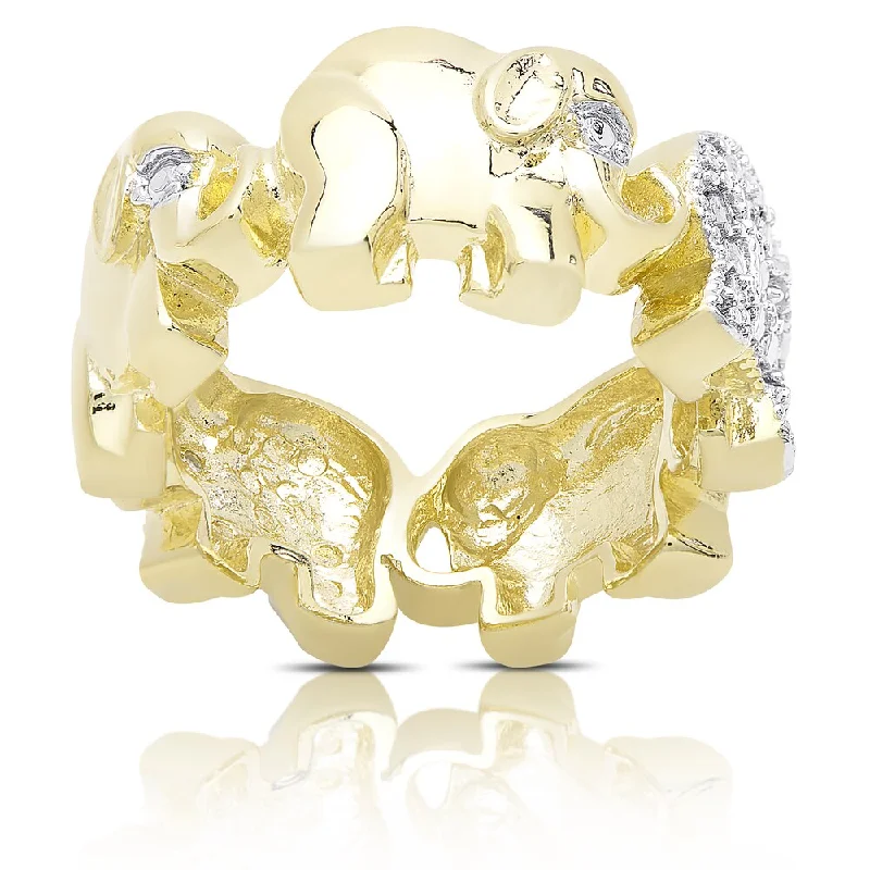 Finesque Gold Overlay Diamond Accent Elephant Link Design Ring