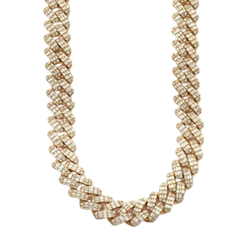 14KY 35.75CTW BAGUETTE DIAMOND MIAMI CUBAN CHAIN