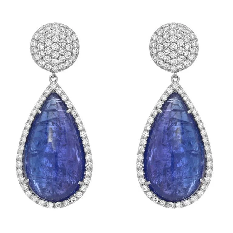 Cabochon Tanzanite Diamond Gold Drop Earrings