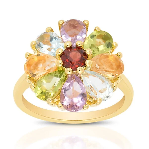 Dolce Giavonna Gold Over Sterling Silver Gemstone Flower Ring