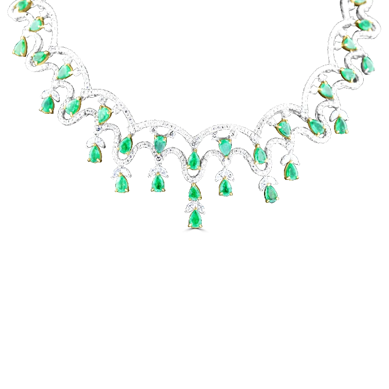 JULEVE 18KT WHITE GOLD 12.13 CTW EMERALD & 12.55 CTW DIAMOND NECKLACE