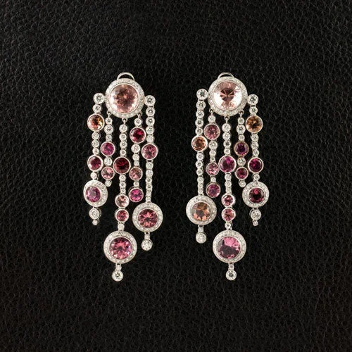 Pink Tourmaline & Diamond Dangle Estate Earrings