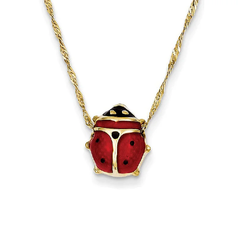 10mm 3D Ladybug 16 Inch Necklace in 14k Yellow Gold and Enamel