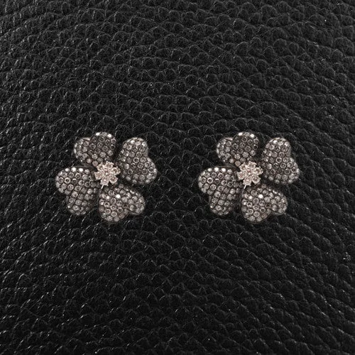 Gray & White Diamond Flower Earrings