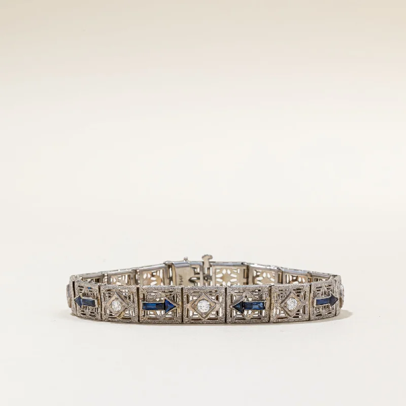 Synthetic Sapphire & Natural Diamond Bracelet | 1.20ctw, 0.50ctw | 7" |