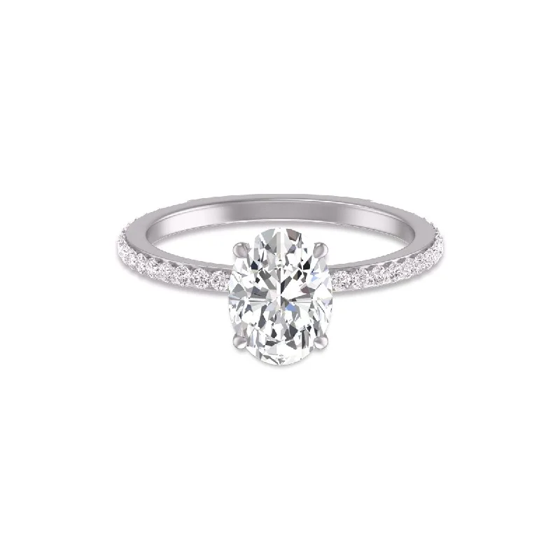 Marquee 14K White Gold Hidden Halo Cleo Ring with IGI Certified 2 Carat Center Oval Shape Lab-Grown Diamond