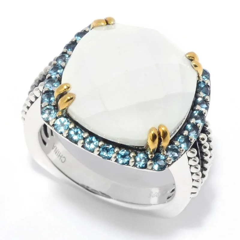 925 Sterling Silver White Magnesite, London Blue Topaz Ring