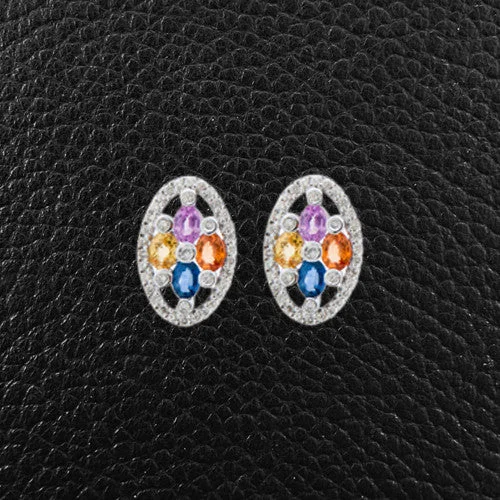 Multi-color Sapphire & Diamond Earrings