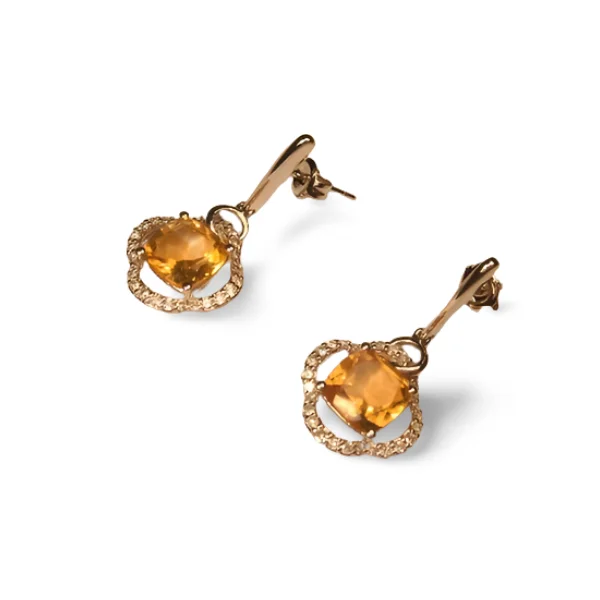 Unique 18K White Gold Diamond Citrine Hanging Earrings