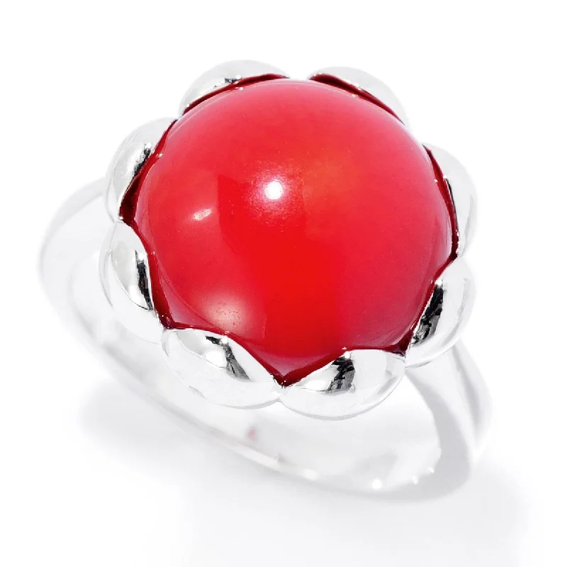 925 Sterling Silver Bamboo Coral Gemstone Solitaire Ring