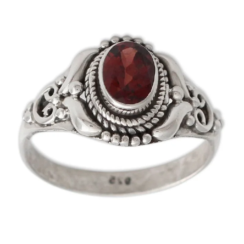 NOVICA Handmade Sterling Silver Traditional Romantic Garnet Ring (India)