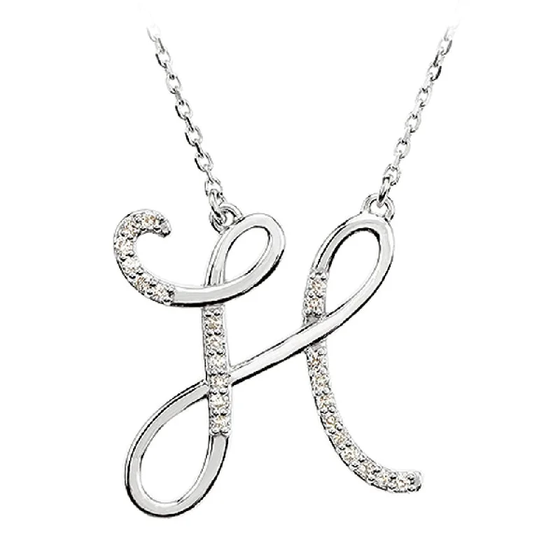 1/8 Ctw Diamond Sterling Silver Medium Script Initial H Necklace, 16in