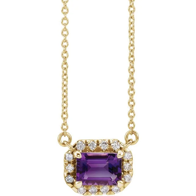 14KT GOLD 0.28 CT AMETHYST & 0.15 CTW DIAMOND EMERALD HALO NECKLACE