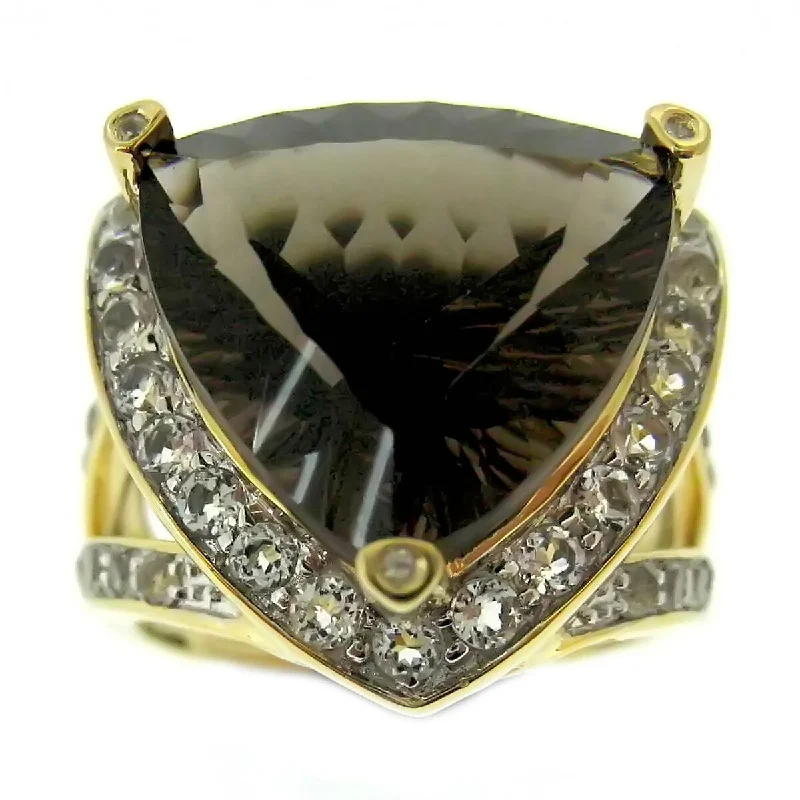 925 Sterling Silver Smoky Quartz and White Topaz Ring