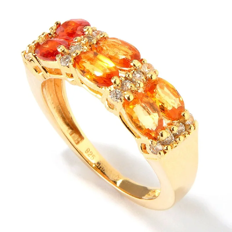 Yellow Gold over Silver 2.06ctw Shaded Orange Sapphire Ring