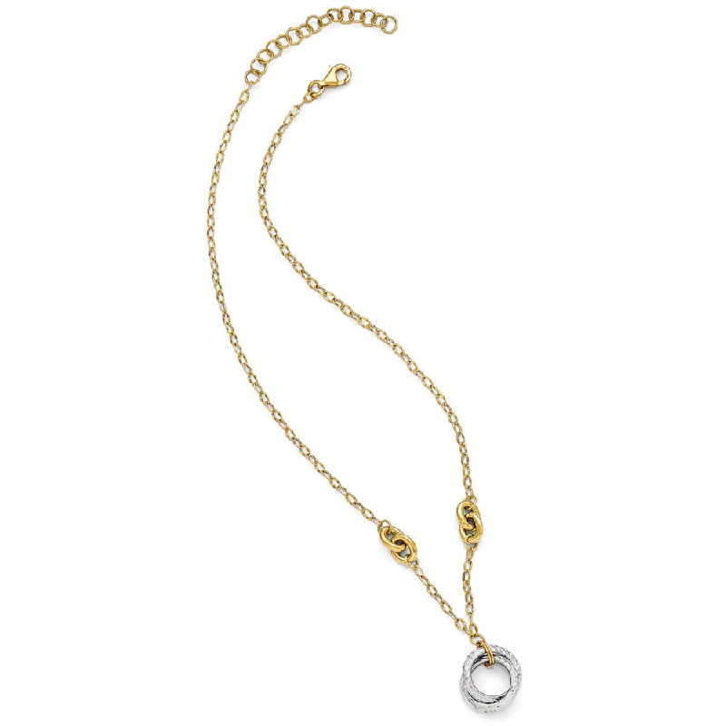 Italian Hollow Entwined Circle 14k Two Tone Gold Necklace, 16-18 Inch