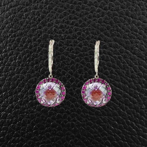 Rose Amethyst, Pink Sapphire & Diamond Dangle Earr