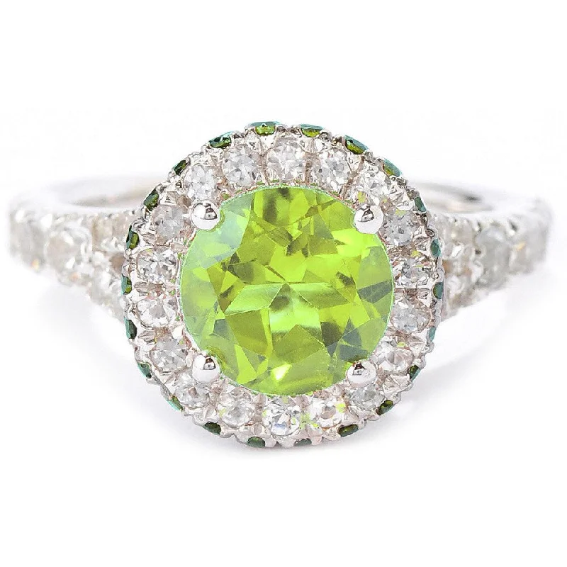 Sterling Silver 3 4/5ct TGW Peridot/ White Topaz Halo Gemstone Ring