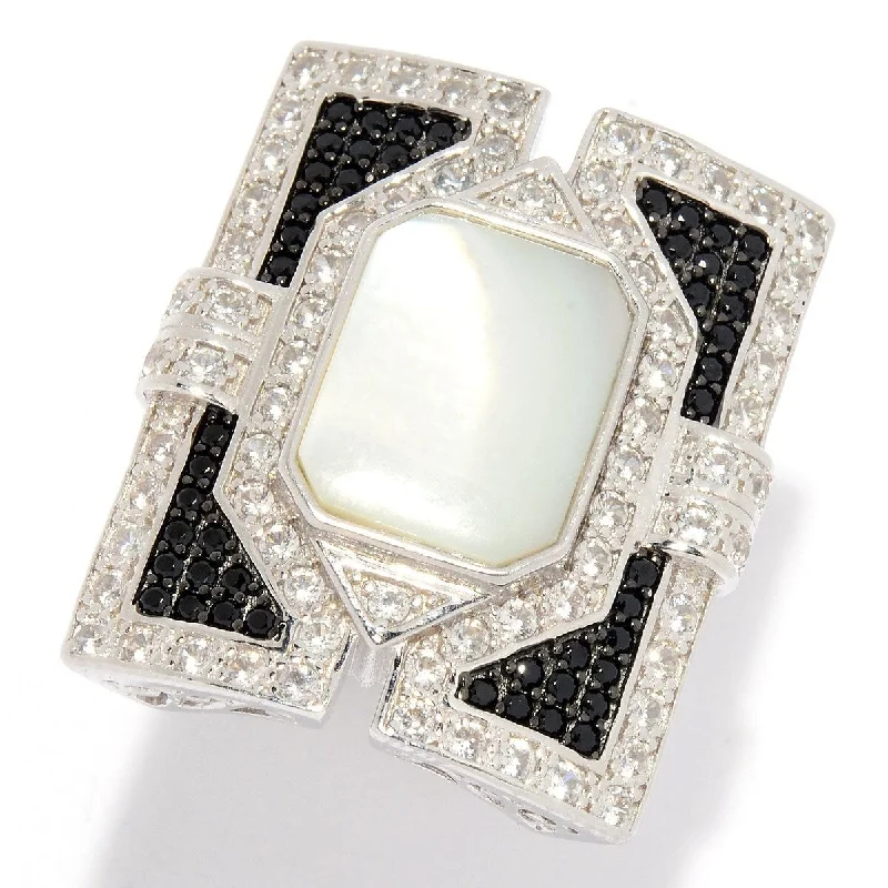 Dallas Prince Mother-of-Pearl, Black Spinel & White Zircon Rectangular Ring