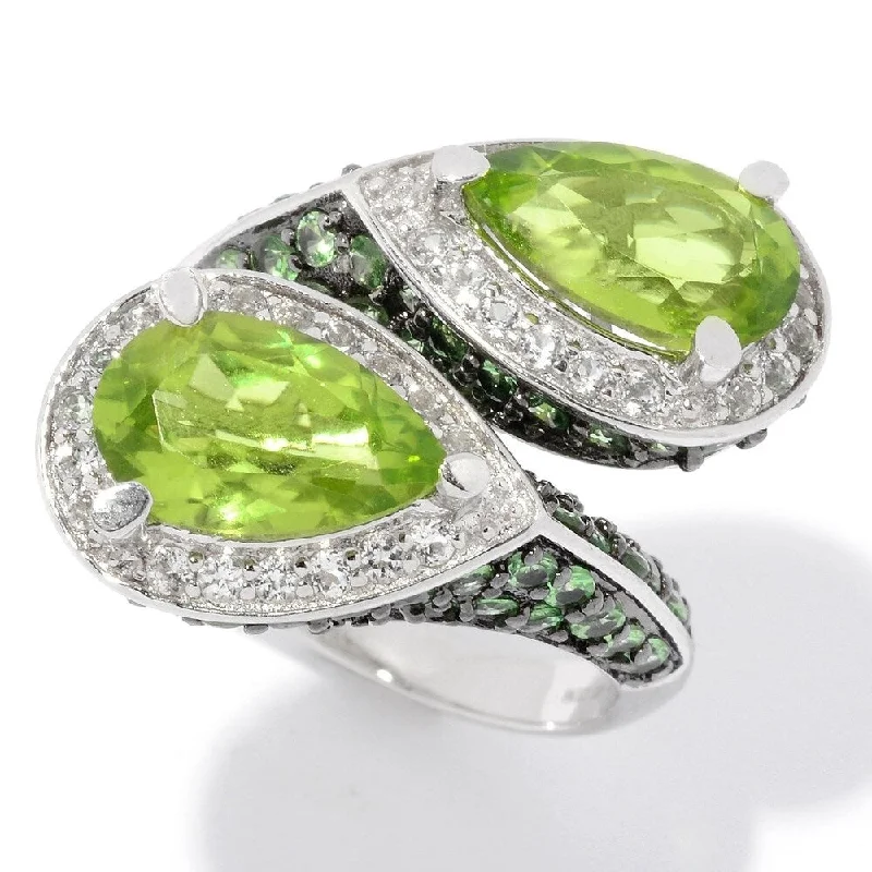 Sterling Silver 7.88ctw Peridot & Multi Gem Bypass Ring