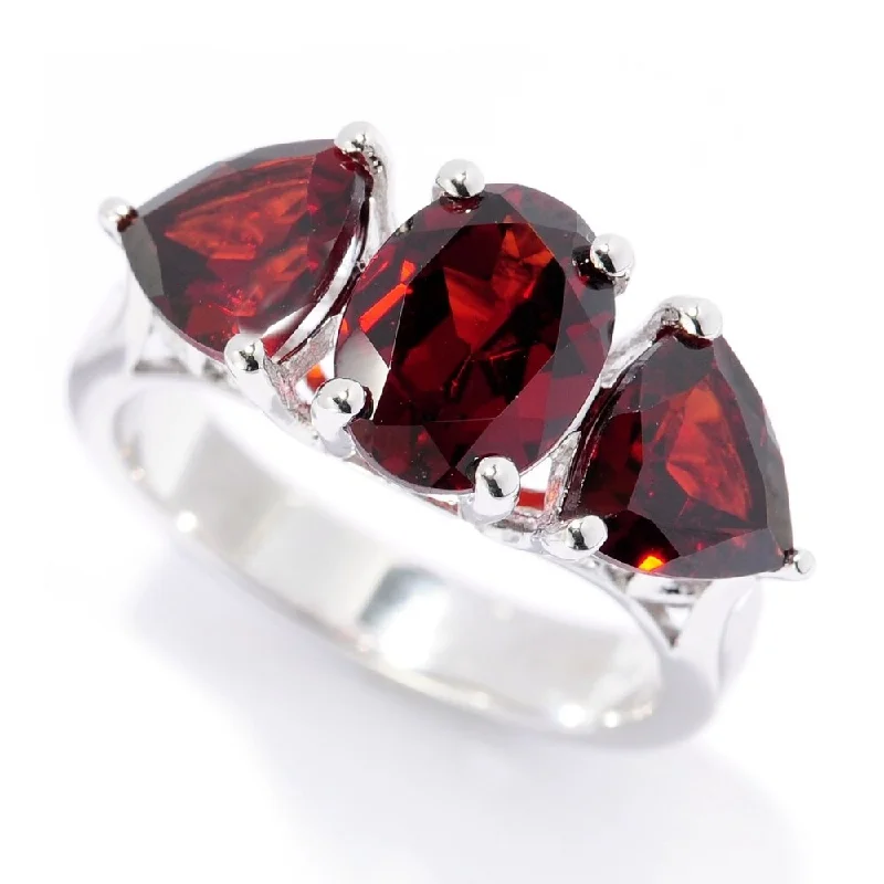 Sterling Silver Oval & Trillion Red Garnet Ring