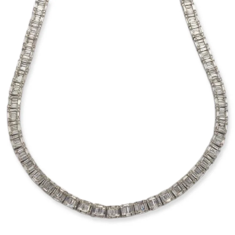 14KW 24.50CTW BAGUETTE SQUARE CLUSTER NECKLACE