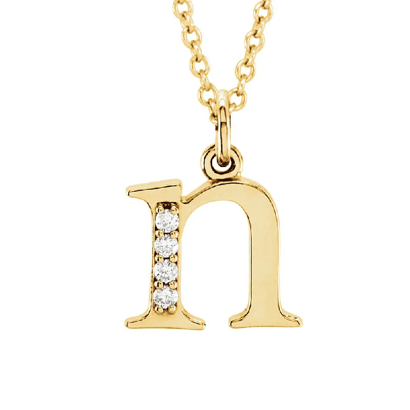 The Abbey 14k Yellow Diamond Lower Case Initial 'n' Necklace 16 Inch