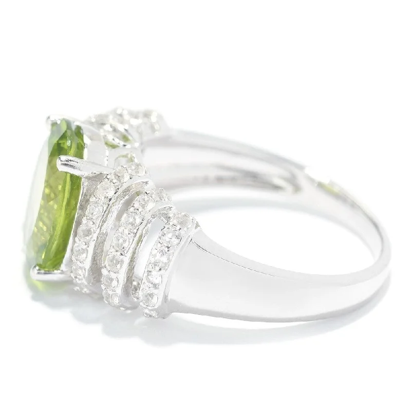 Sterling Silver 3.70ctw Oval Peridot & White Topaz Ring