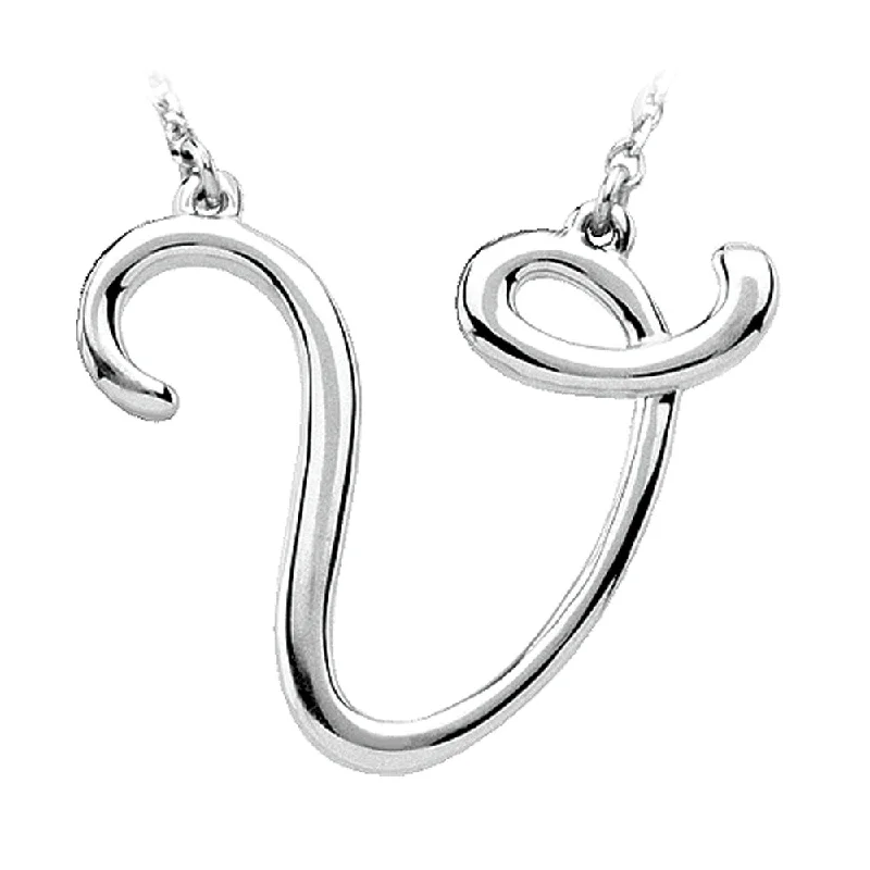 Sterling Silver, Olivia Collection, Medium Script Initial V Necklace