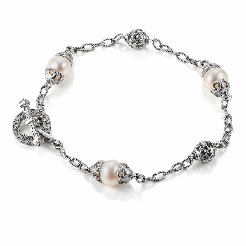 Filigree Bead and Pearl Station Bracelet