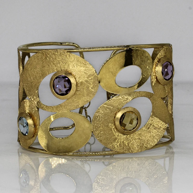 Multi Gem Cuff Bracelet | 7.60ctw | 6.5" |