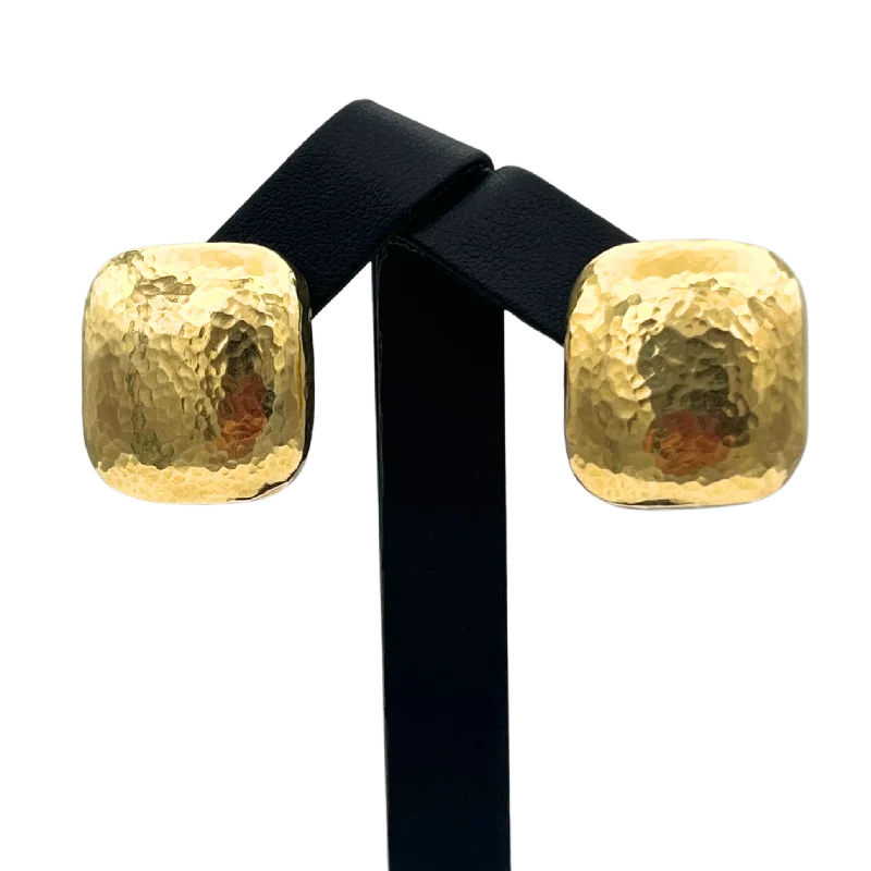 Estate Italian 18k Yellow Gold Hammered Finish Earrings Circa 1970