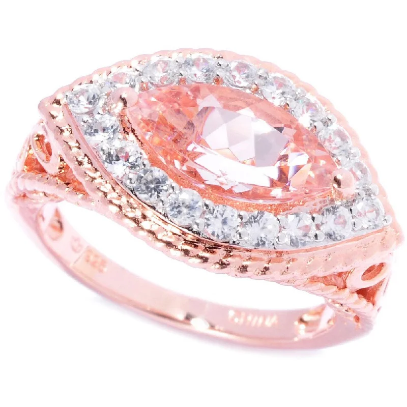 18k Rose Gold Marquise Morganite White Zircon Ring