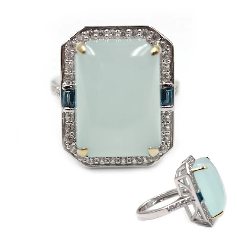 925 Sterling Silver Aqua Chalcedony Ring