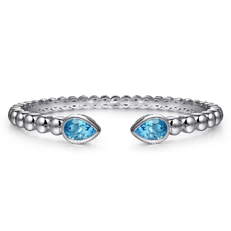 6.25" Sterling Silver Bujukan & Pear Shape Blue Topaz Split Bangle Bracelet