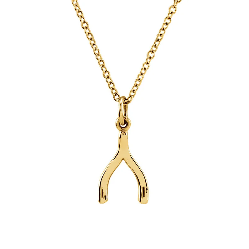 Tiny Wishbone Necklace in 14k Yellow Gold, 18 Inch