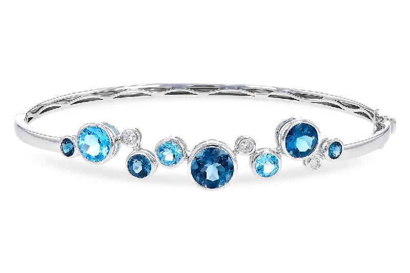 14K White Gold Swiss & London Blue Topaz and Diamond Bubble Bangle Bracelet